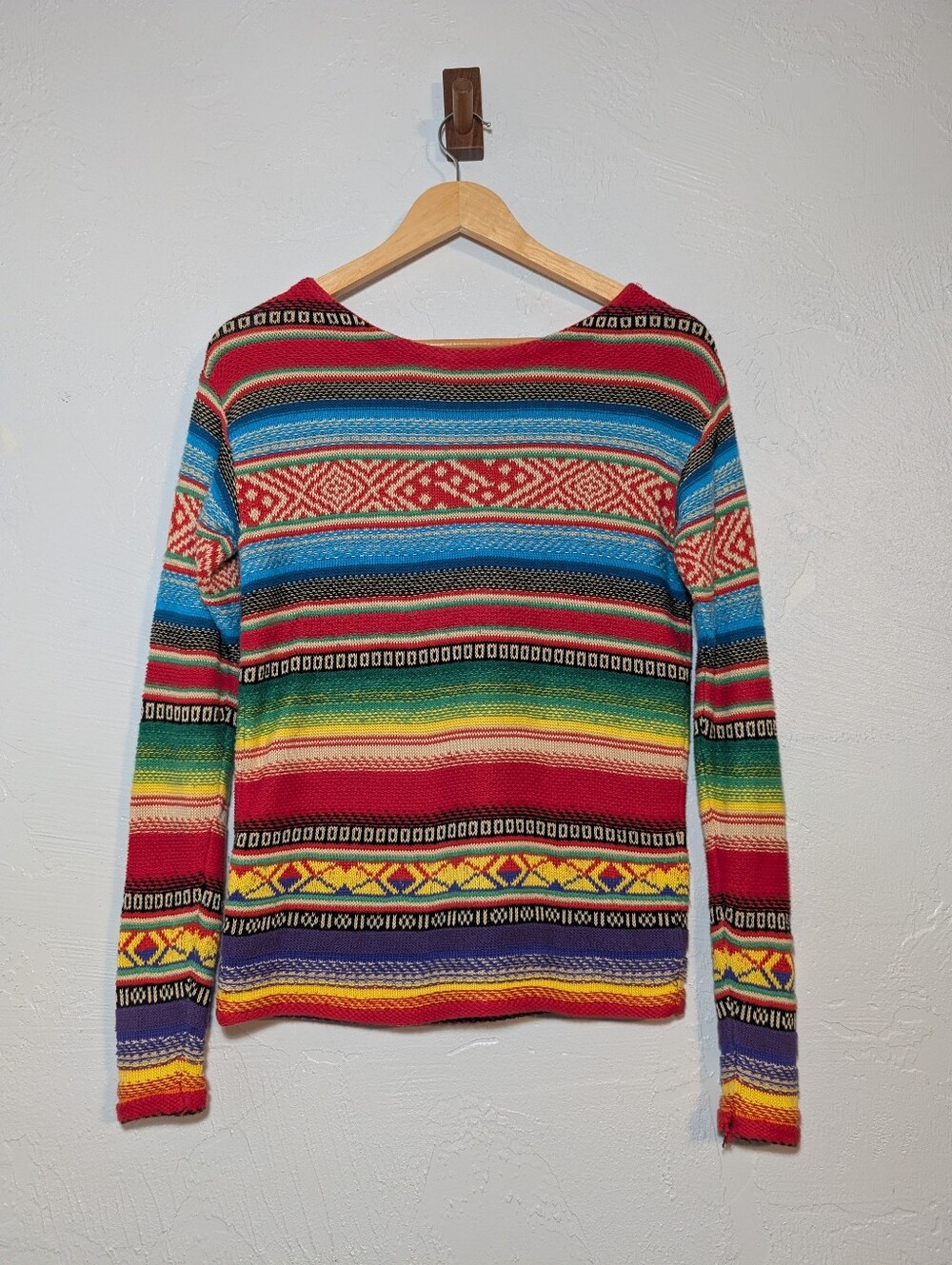Lauren Ralph Lauren Wool Blend Colorful Southwestern Aztec Serape Tribal Sweater